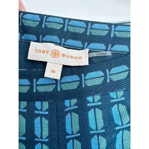 Tory Burch crepe Leigh Skirt, Geometric Blue, Size 10 - Picture 6 of 6